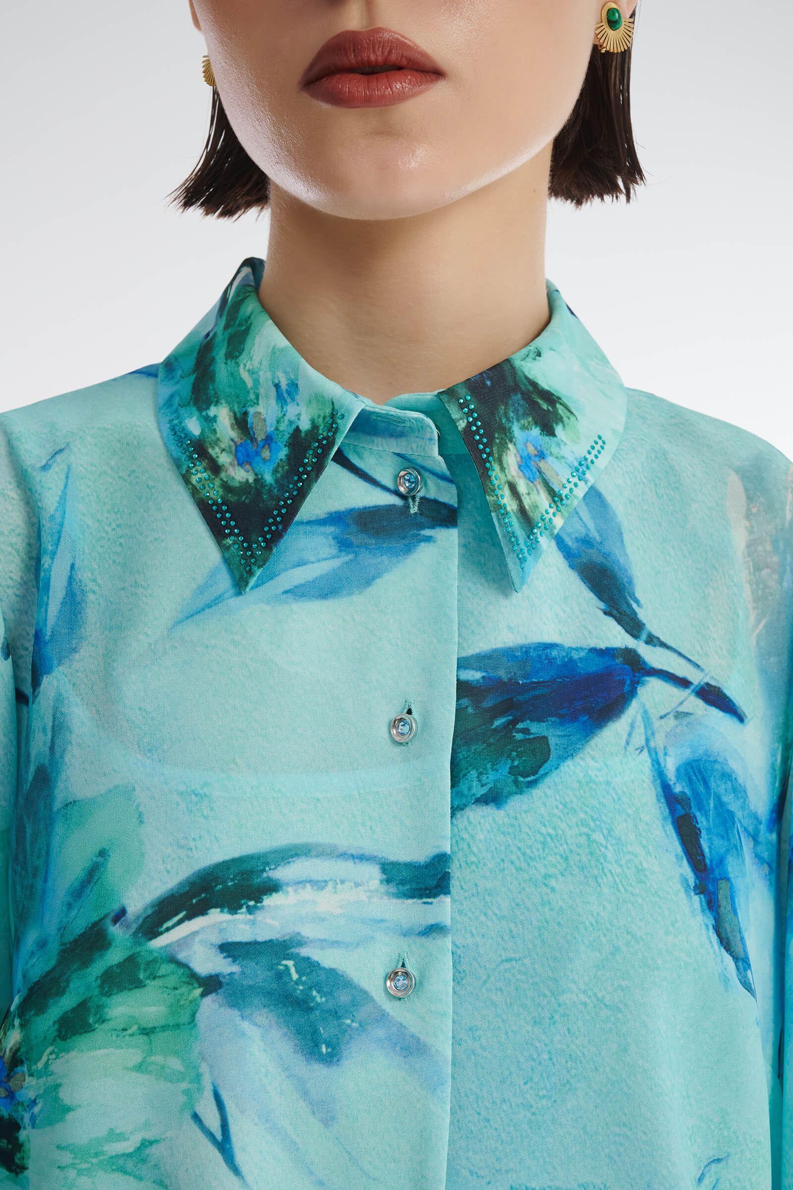 Рубашка с цветочным принтом и стразами Бренд Caterina Leman