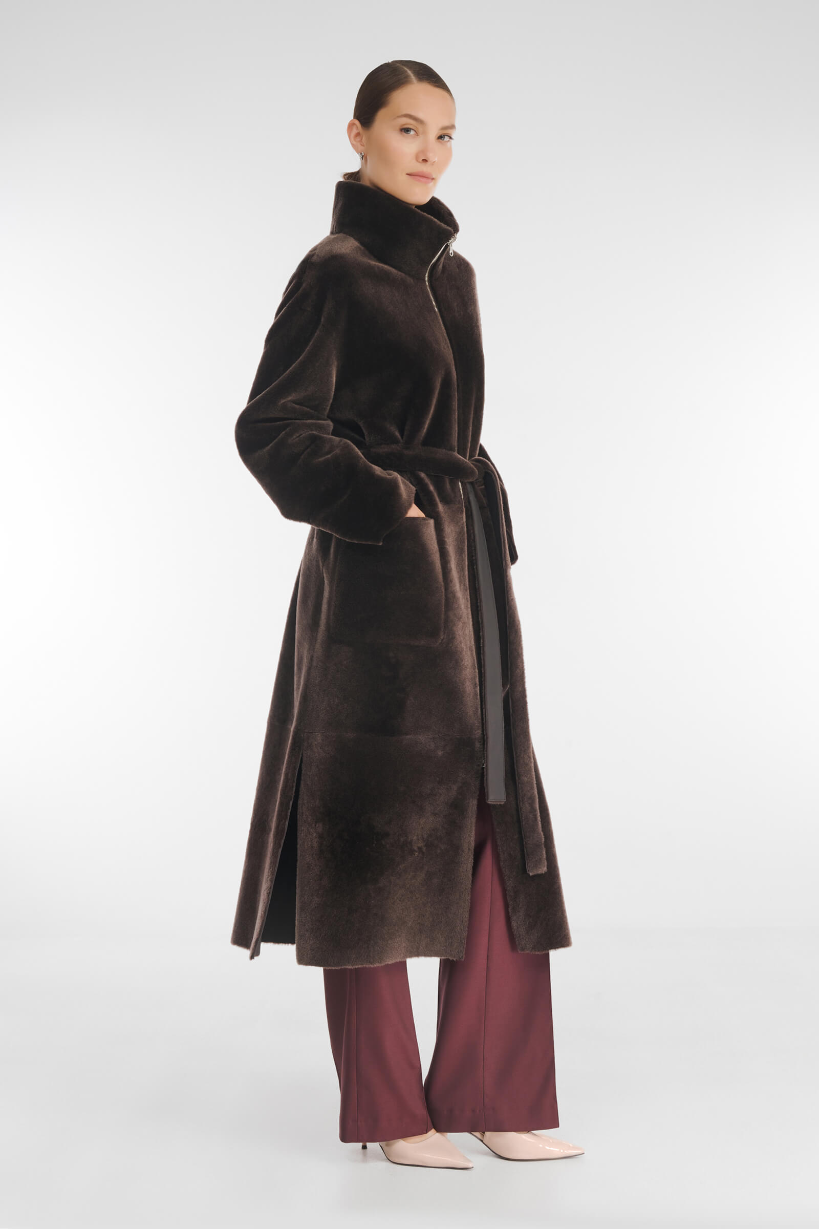 Двусторонняя дубленка с воротником-воронкой Бренд Caterina Leman