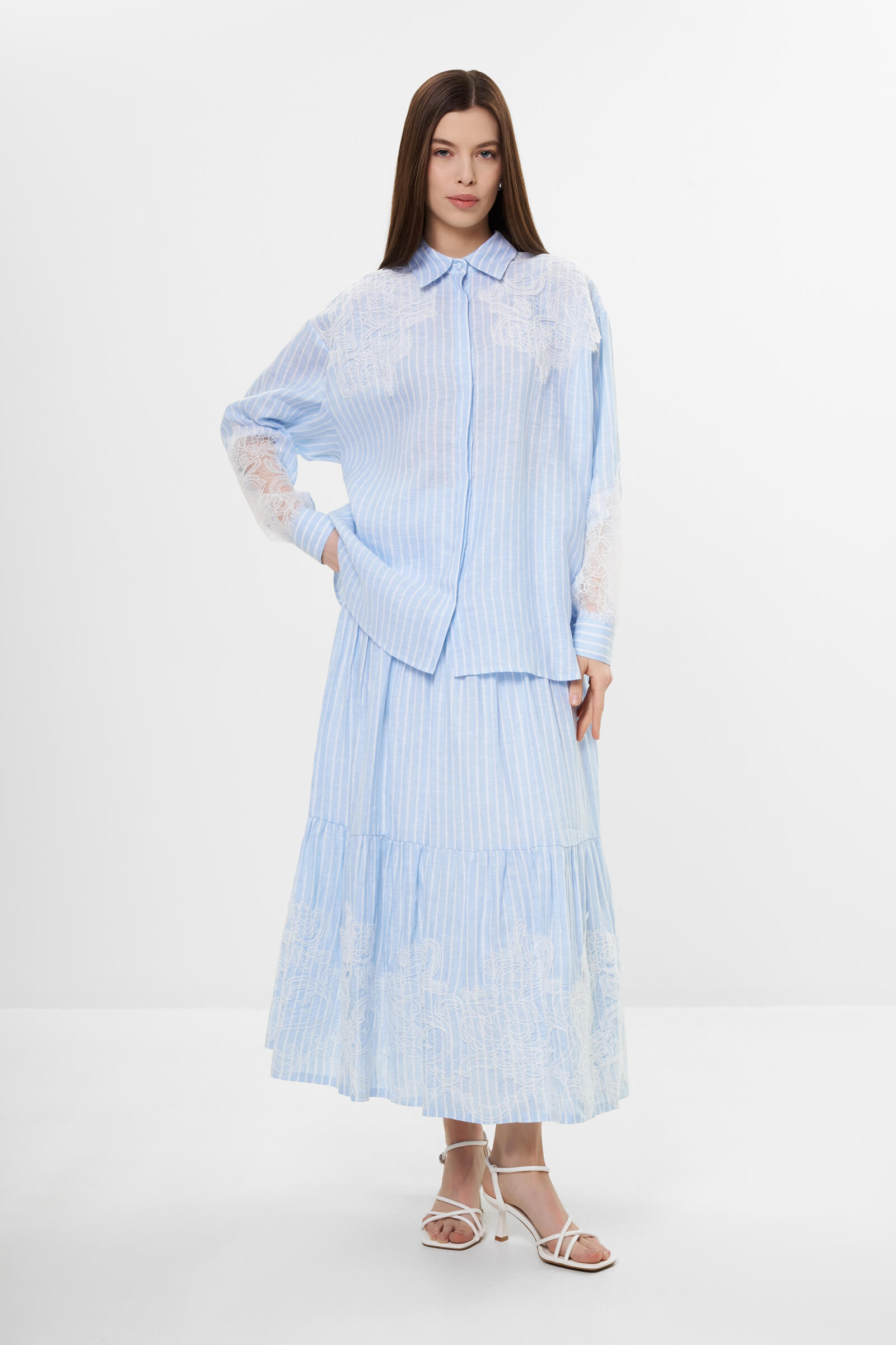 Льняная юбка с кружевом Бренд Daniela Drei