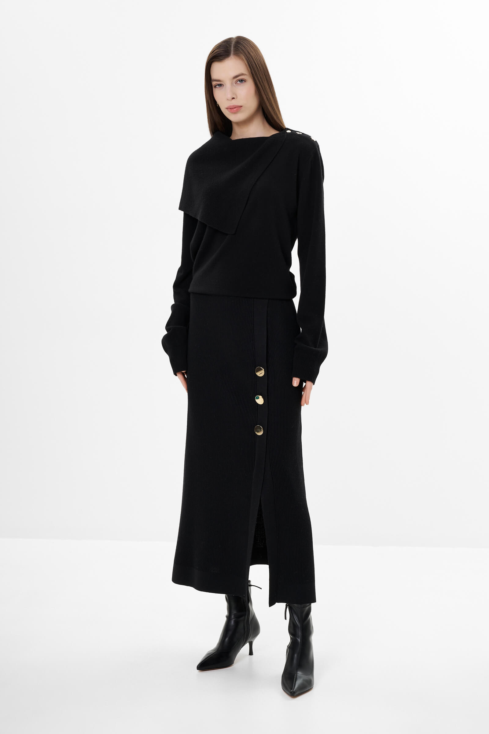 Трикотажная юбка из шерсти в рубчик Бренд Daniela Drei