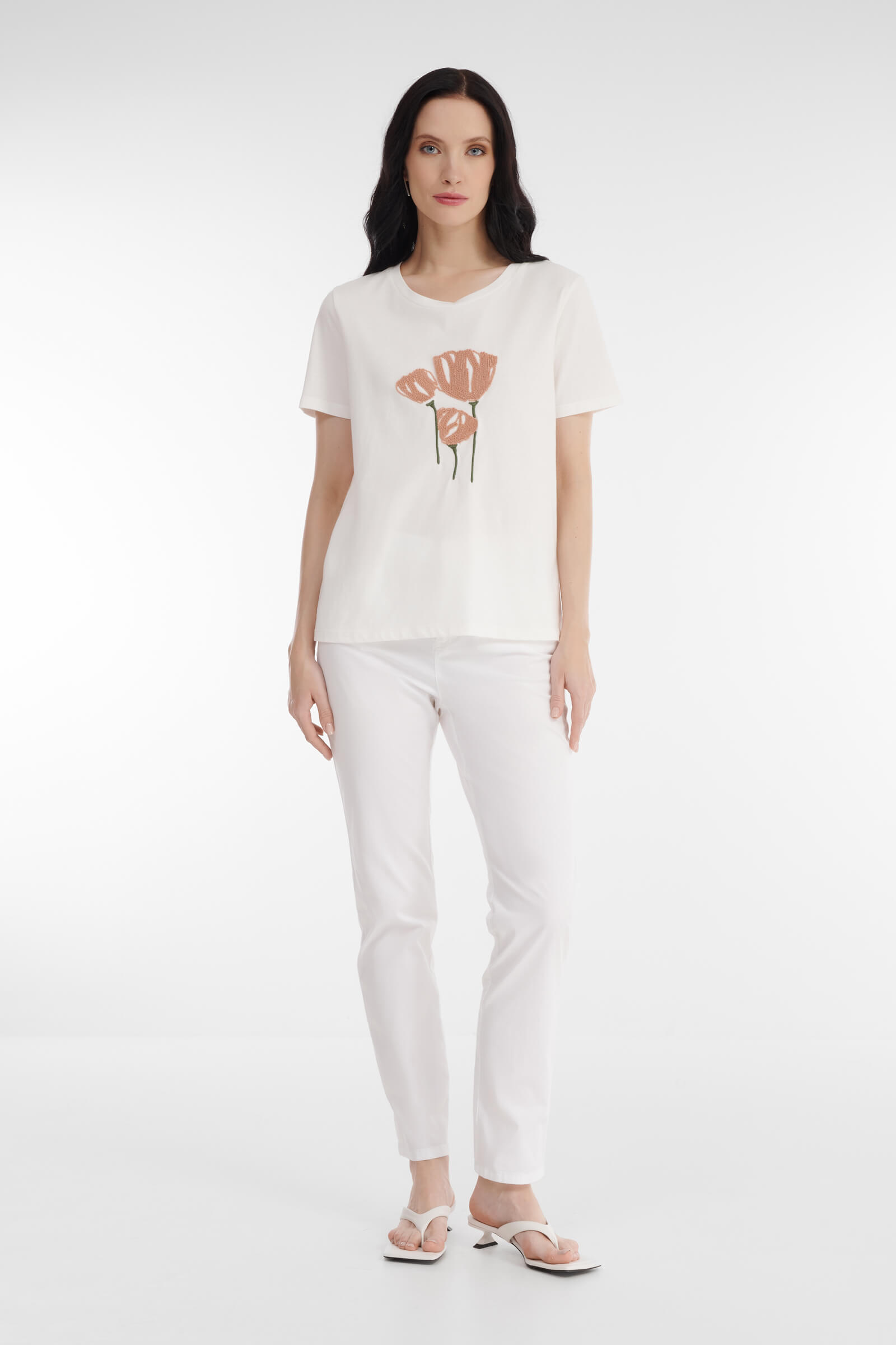 Хлопковая футболка с цветочной вышивкой Бренд Diana Gallesi