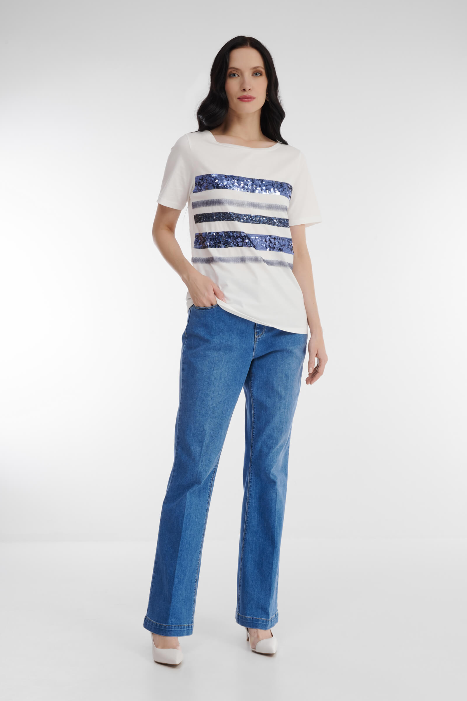 Хлопковая футболка с пайетками Бренд Diana Gallesi