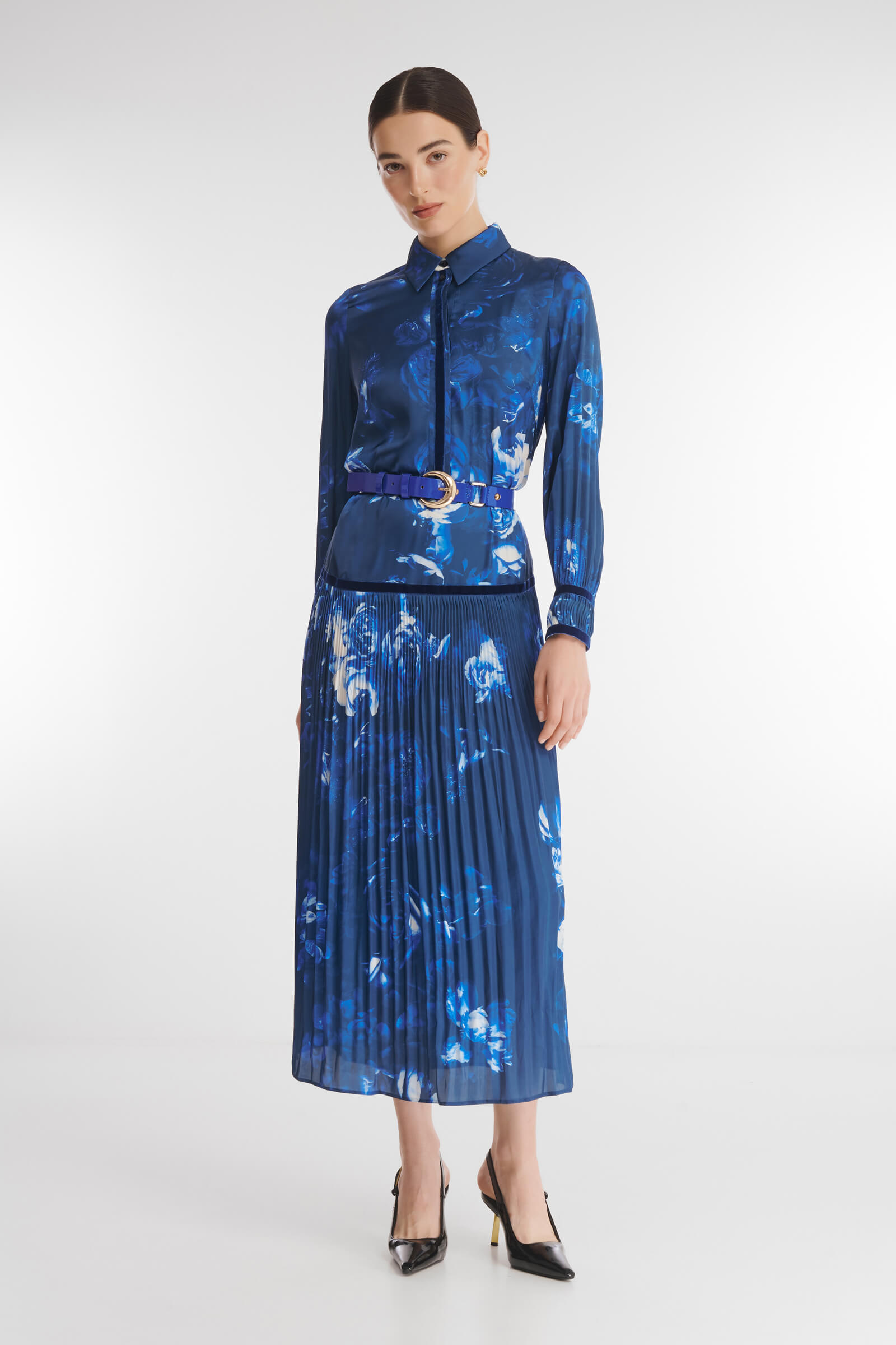 Плиссированное платье-рубашка с принтом Бренд Caterina Leman