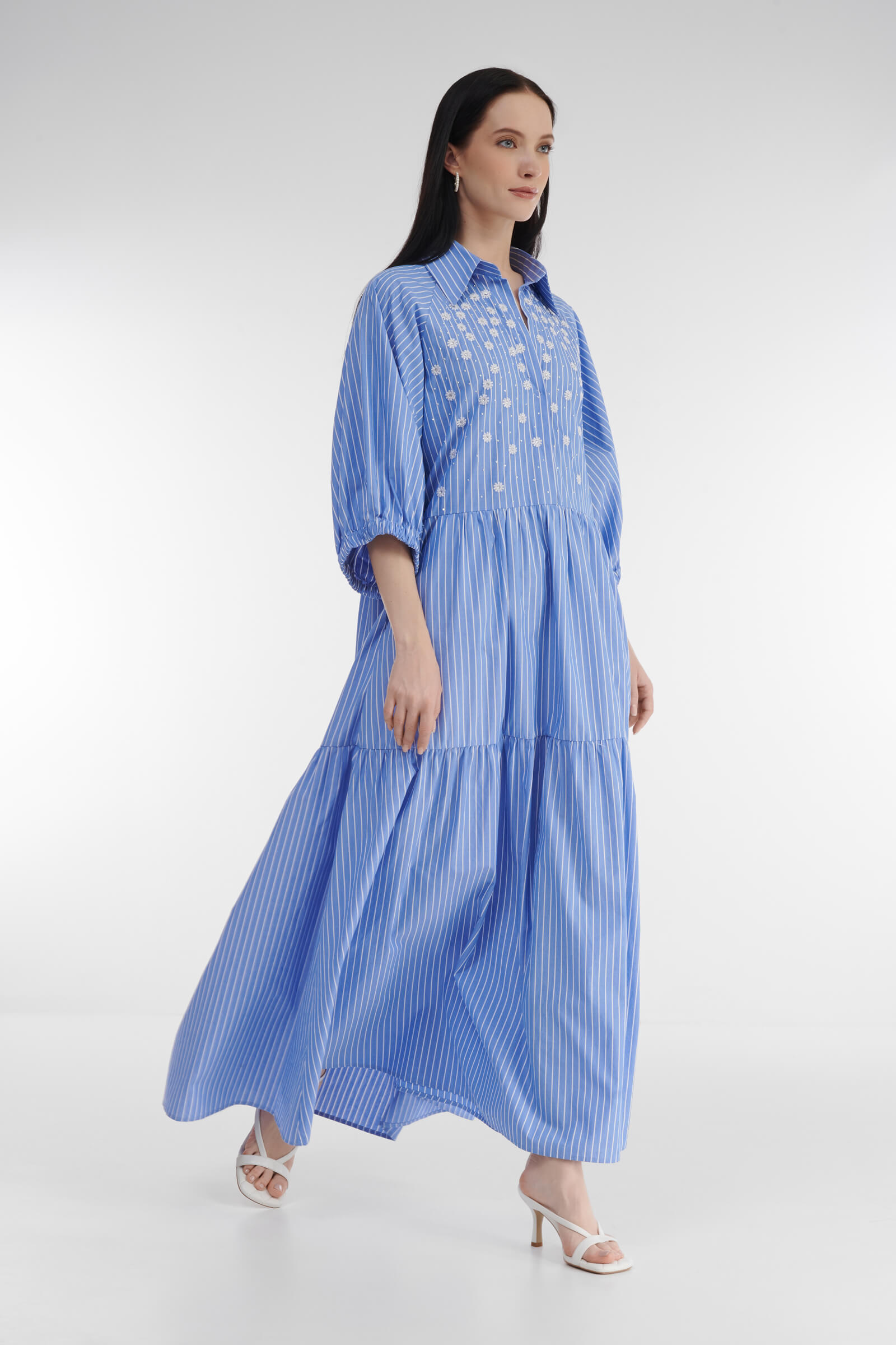 Хлопковое платье-рубашка с цветочной вышивкой Бренд Daniela Drei