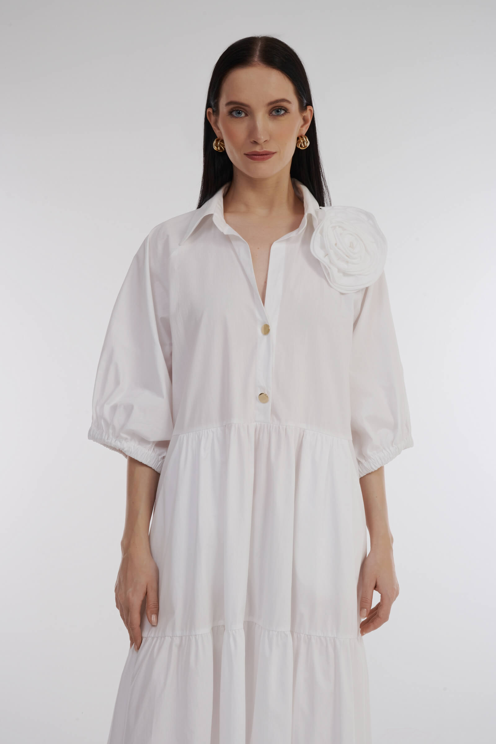 Хлопковое платье-рубашка с объемными рукавами Бренд Daniela Drei