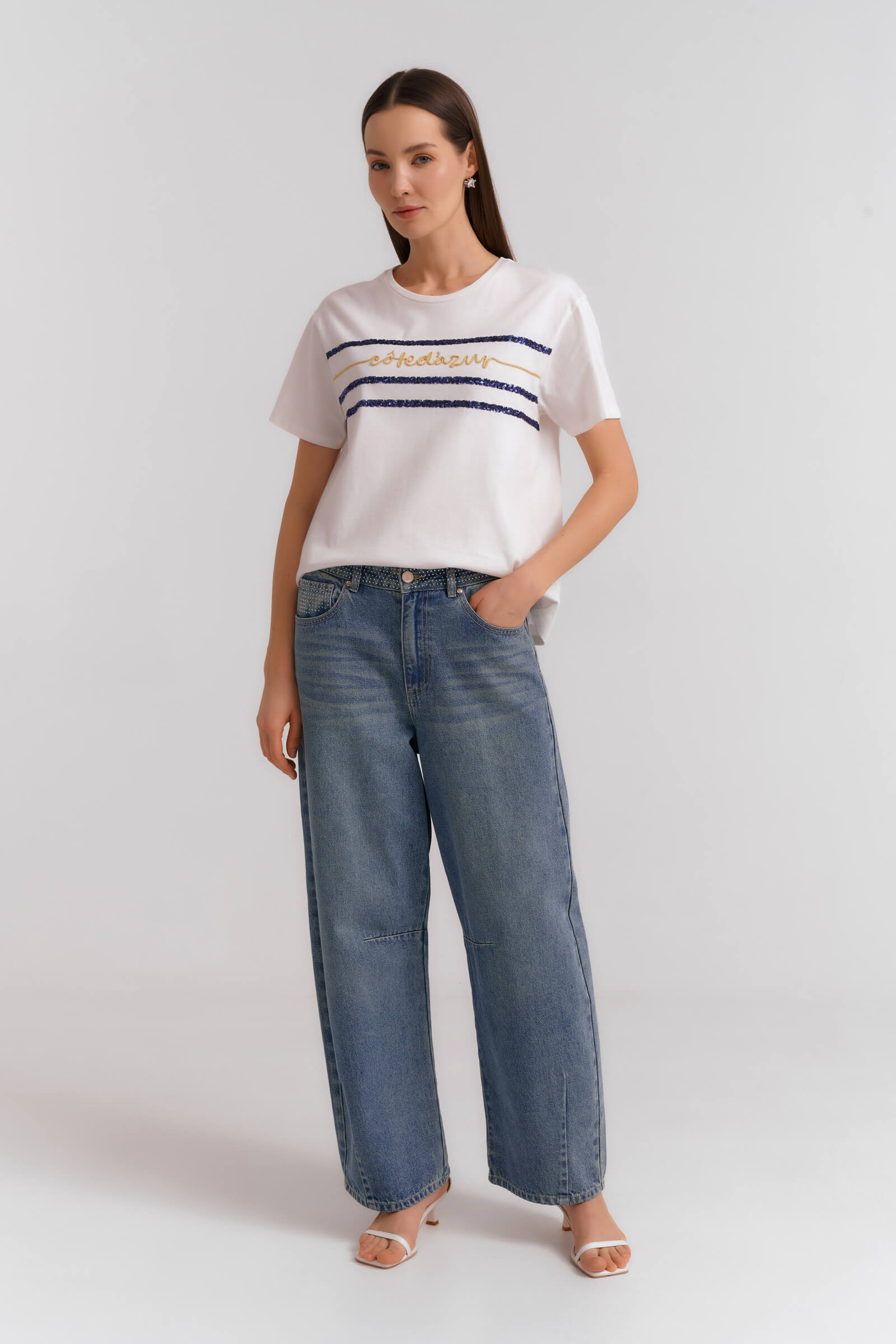 Джинсы-багги с потертостями Бренд Diana Gallesi