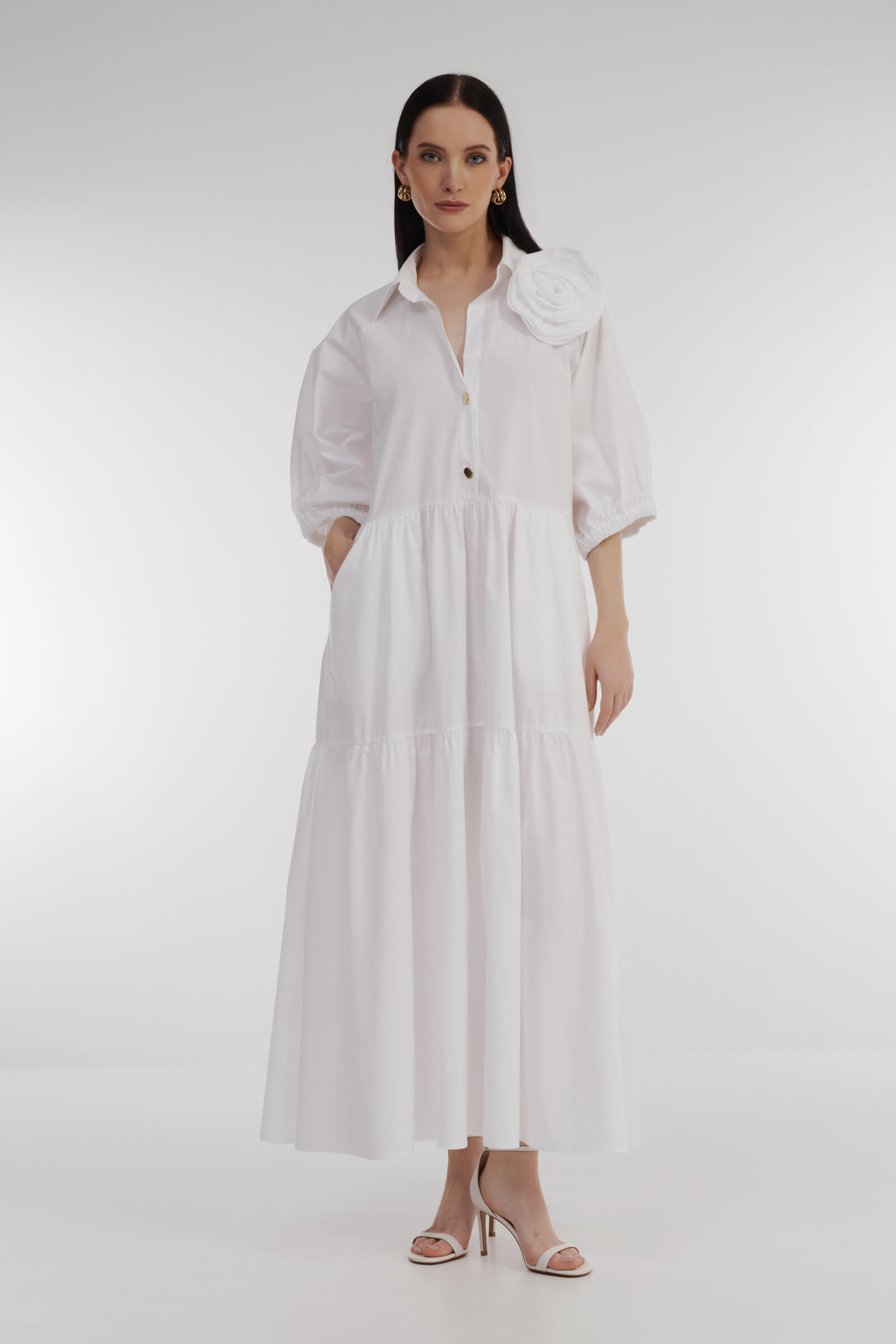 Хлопковое платье-рубашка с объемными рукавами Бренд Daniela Drei