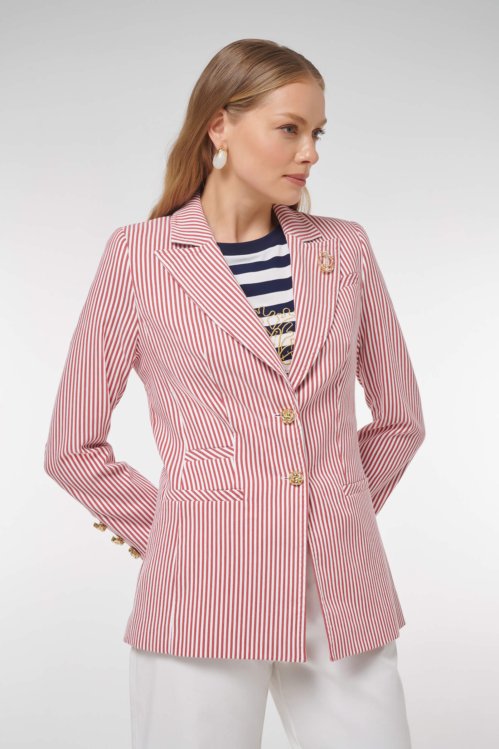 Жакет в полоску с брошью Бренд Caterina Leman