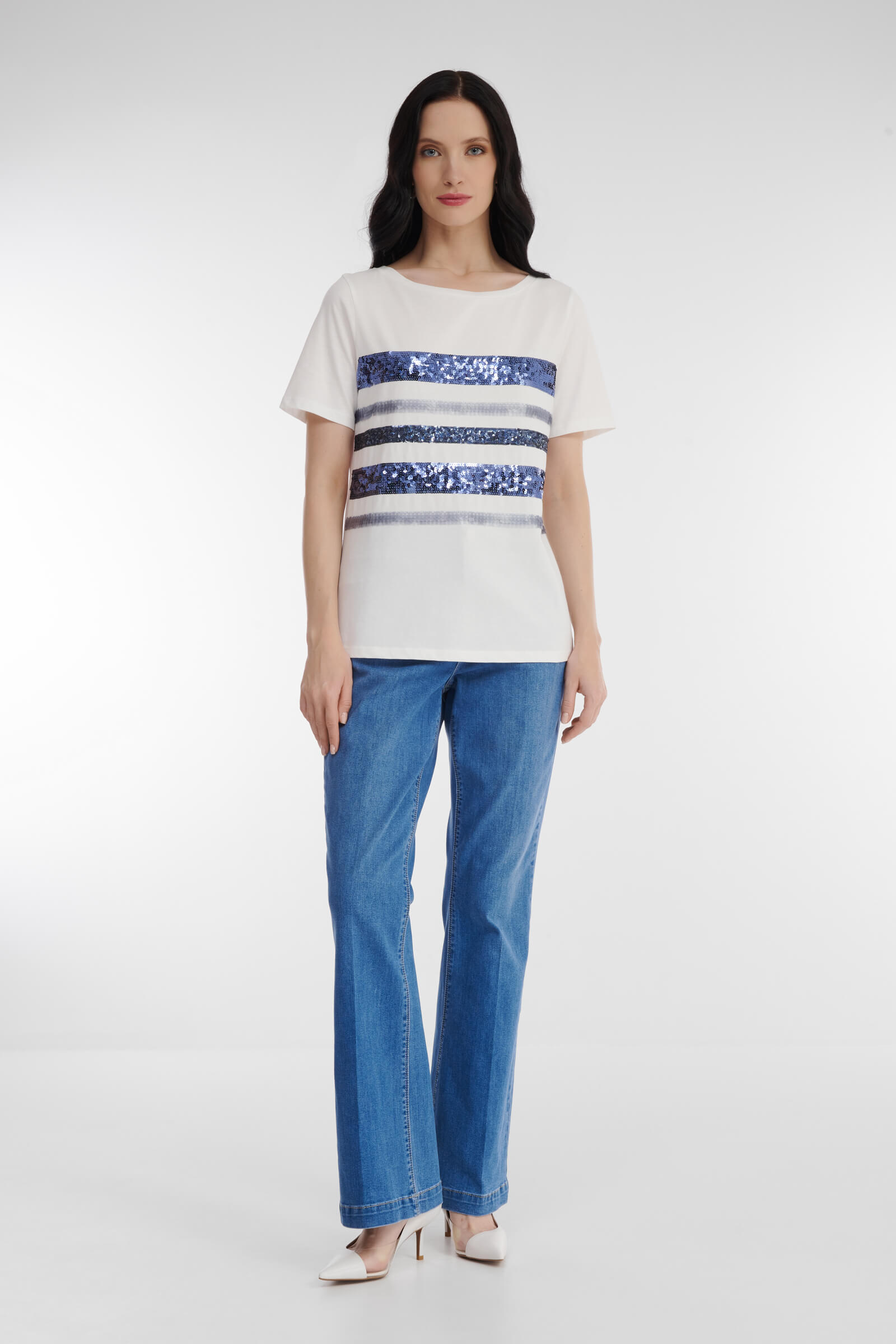 Хлопковая футболка с пайетками Бренд Diana Gallesi