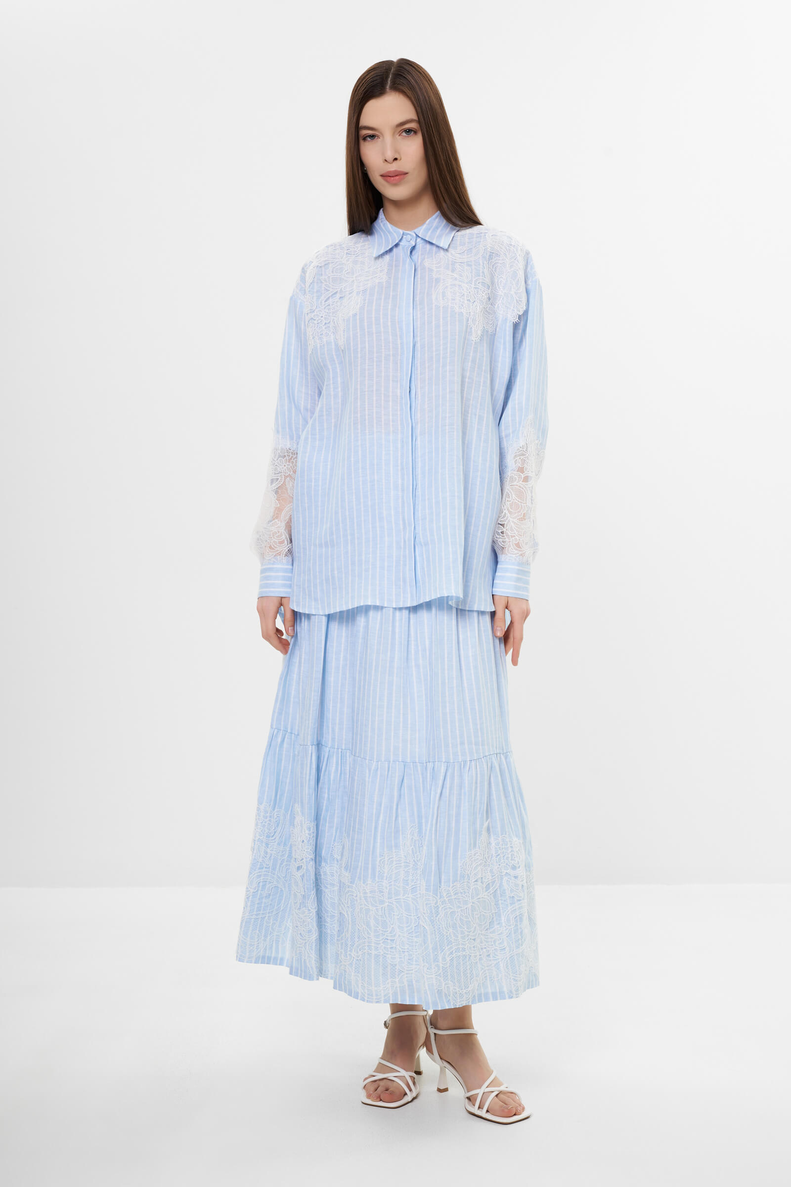 Льняная рубашка с кружевом Бренд Daniela Drei