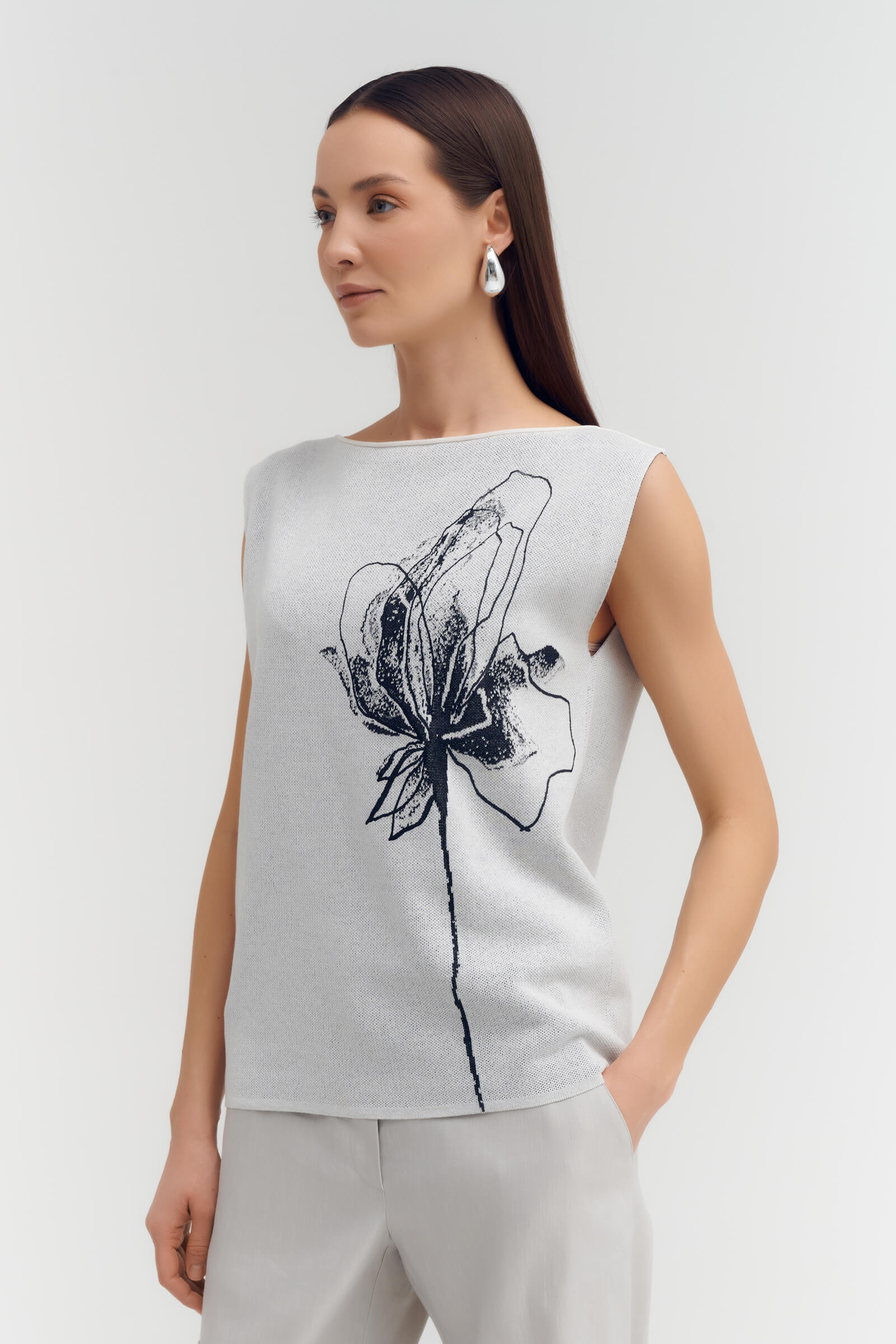 Трикотажный топ с цветочным узором Бренд Sarah Pacini