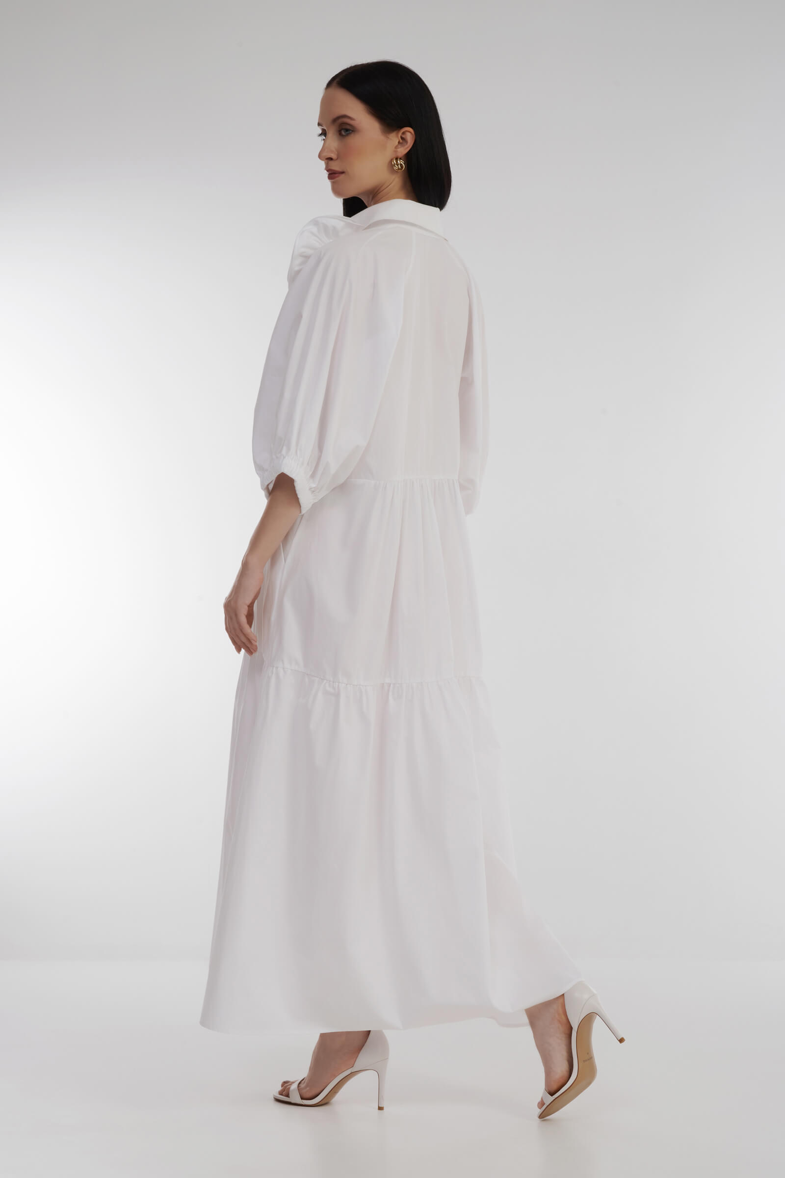 Хлопковое платье-рубашка с объемными рукавами Бренд Daniela Drei