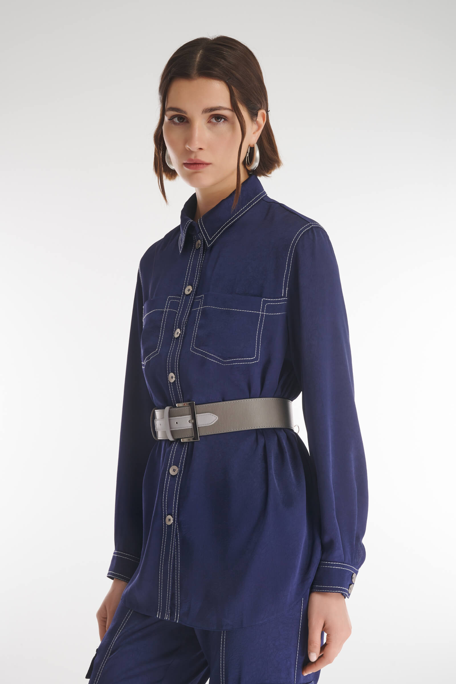 Рубашка из поливискозы с декоративной строчкой Бренд Caterina Leman