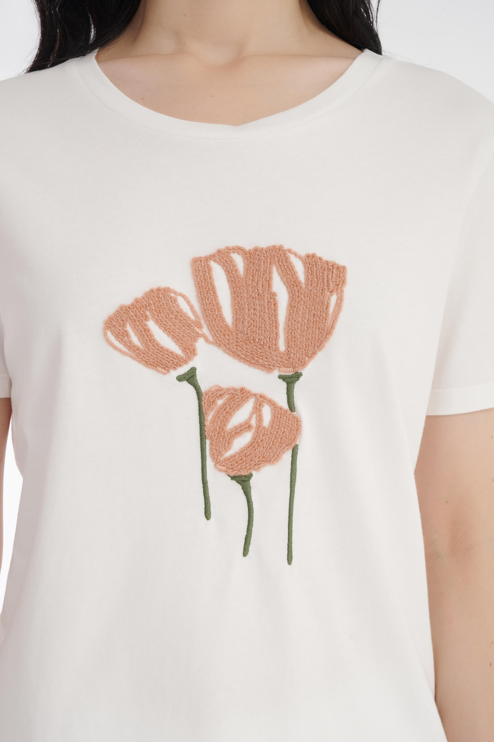 Хлопковая футболка с цветочной вышивкой Бренд Diana Gallesi