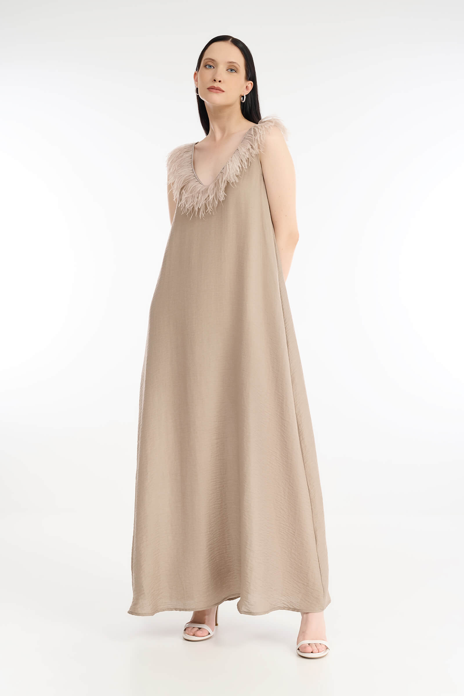 Платье макси с перьями Бренд Rocco Ragni