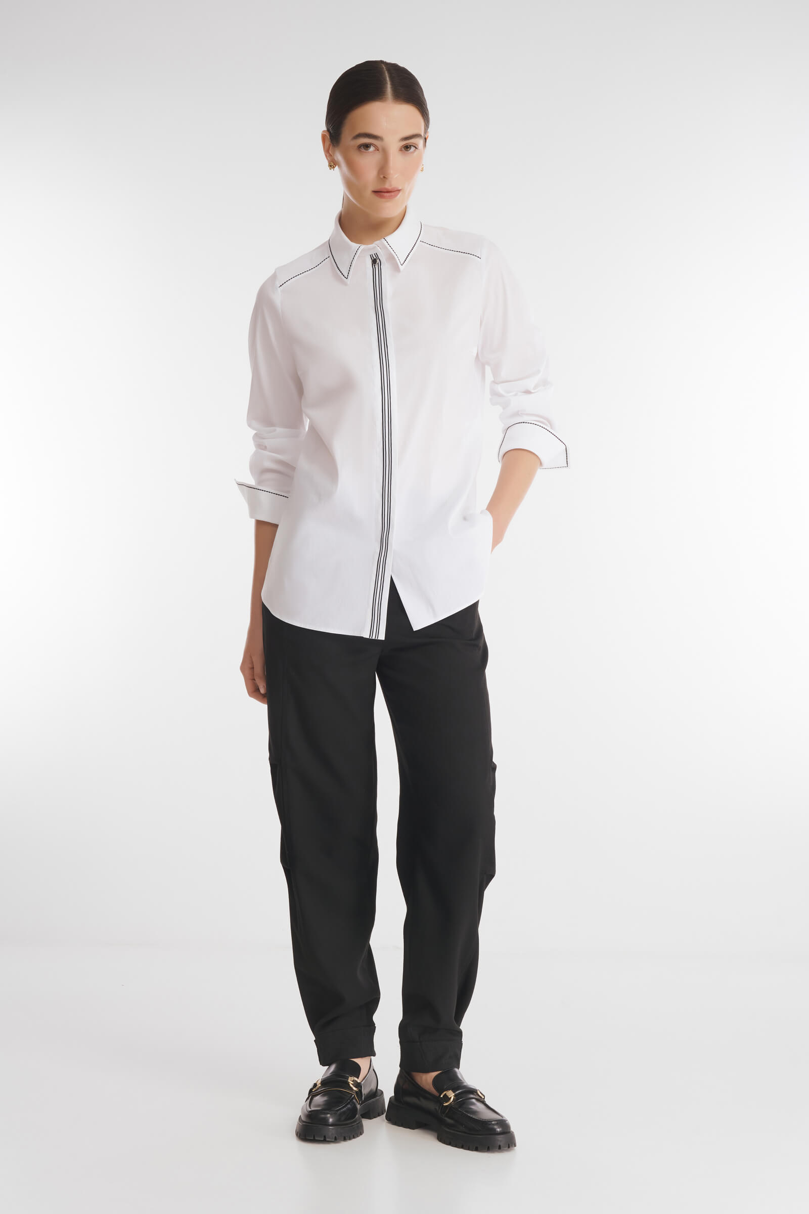 Хлопковая рубашка с контрастной строчкой Бренд Caterina Leman