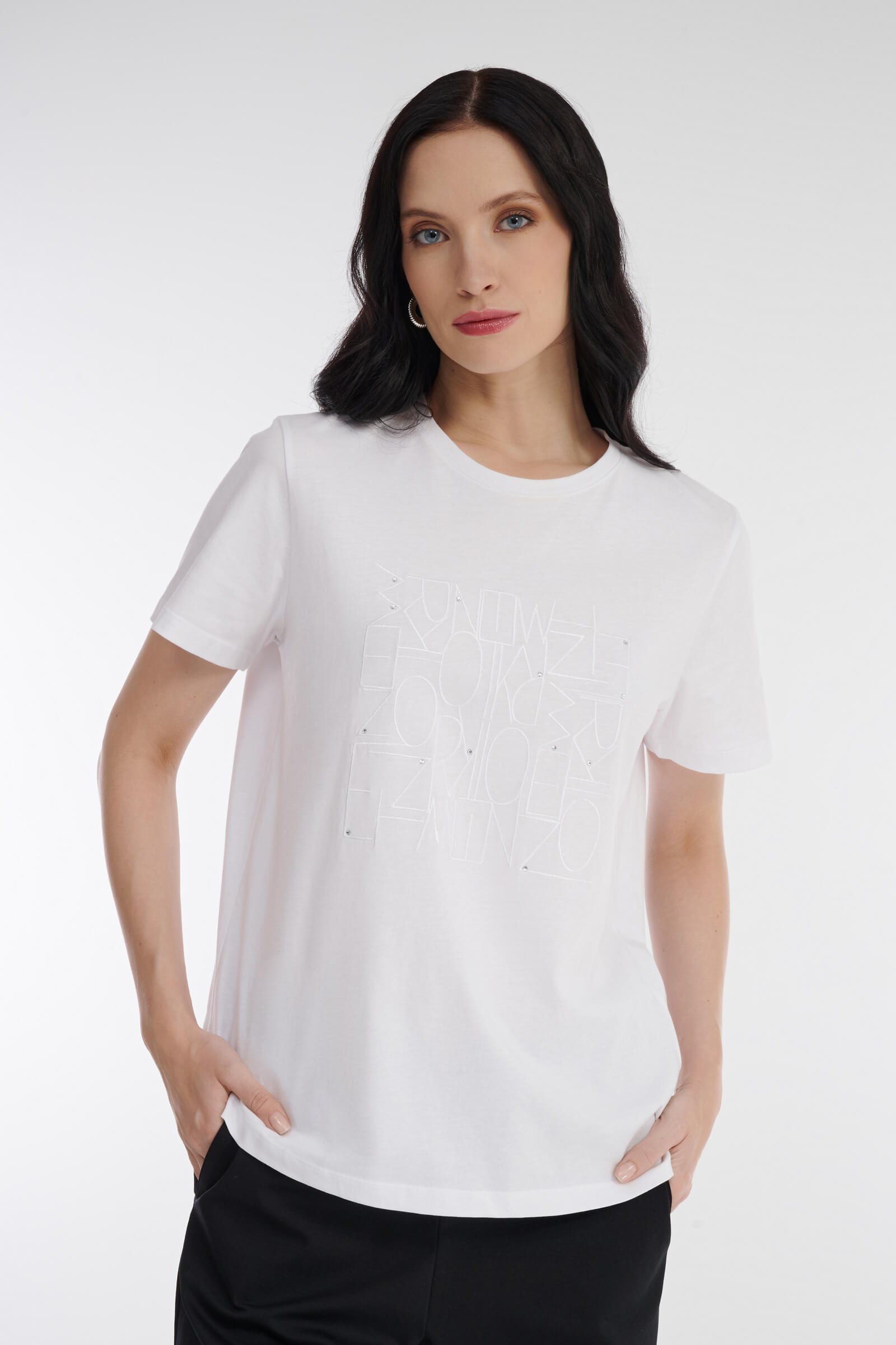 Хлопковая футболка с узором и стразами Бренд Diana Gallesi