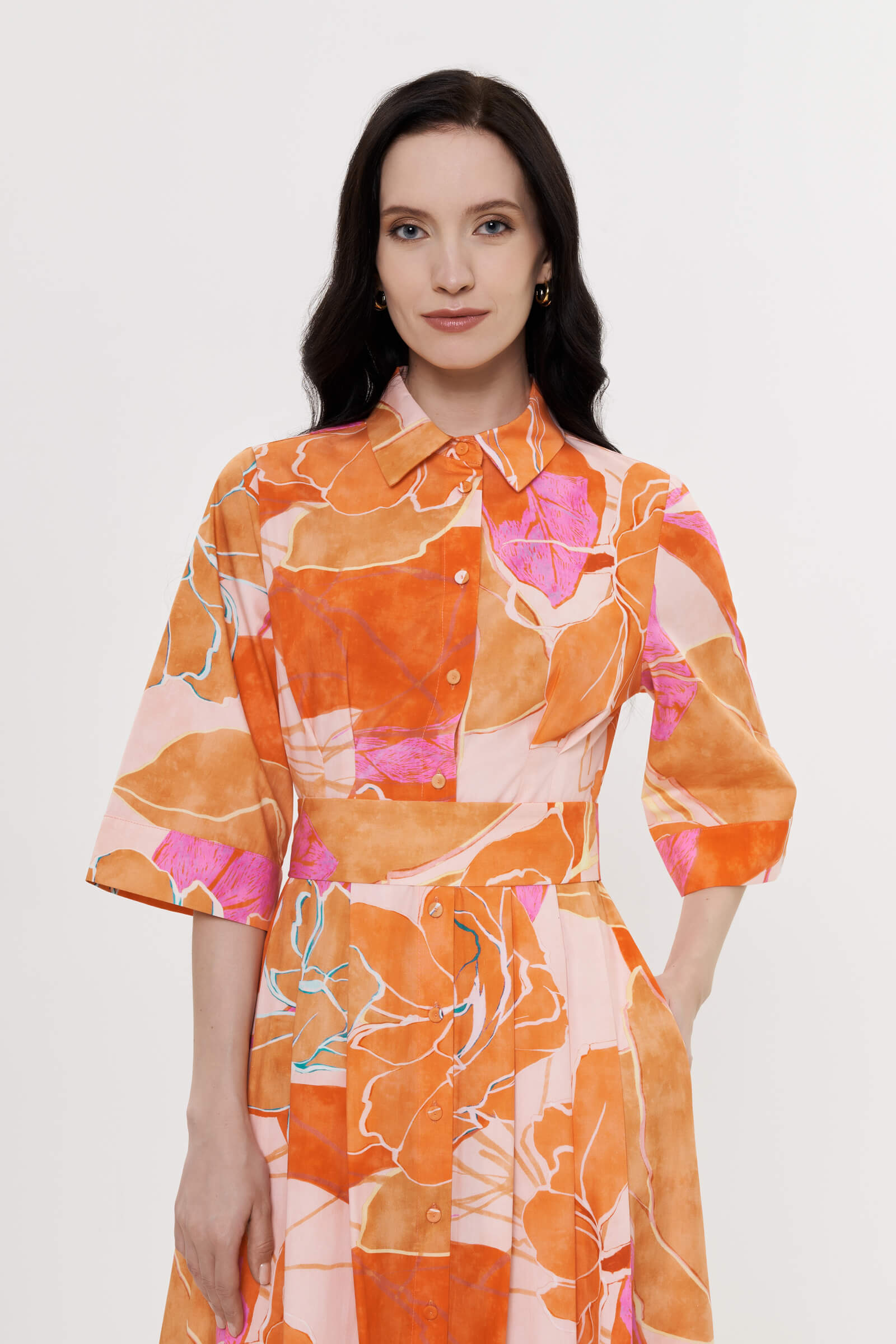 Хлопковое платье-рубашка с рукавом 3/4 Бренд Milva Mi