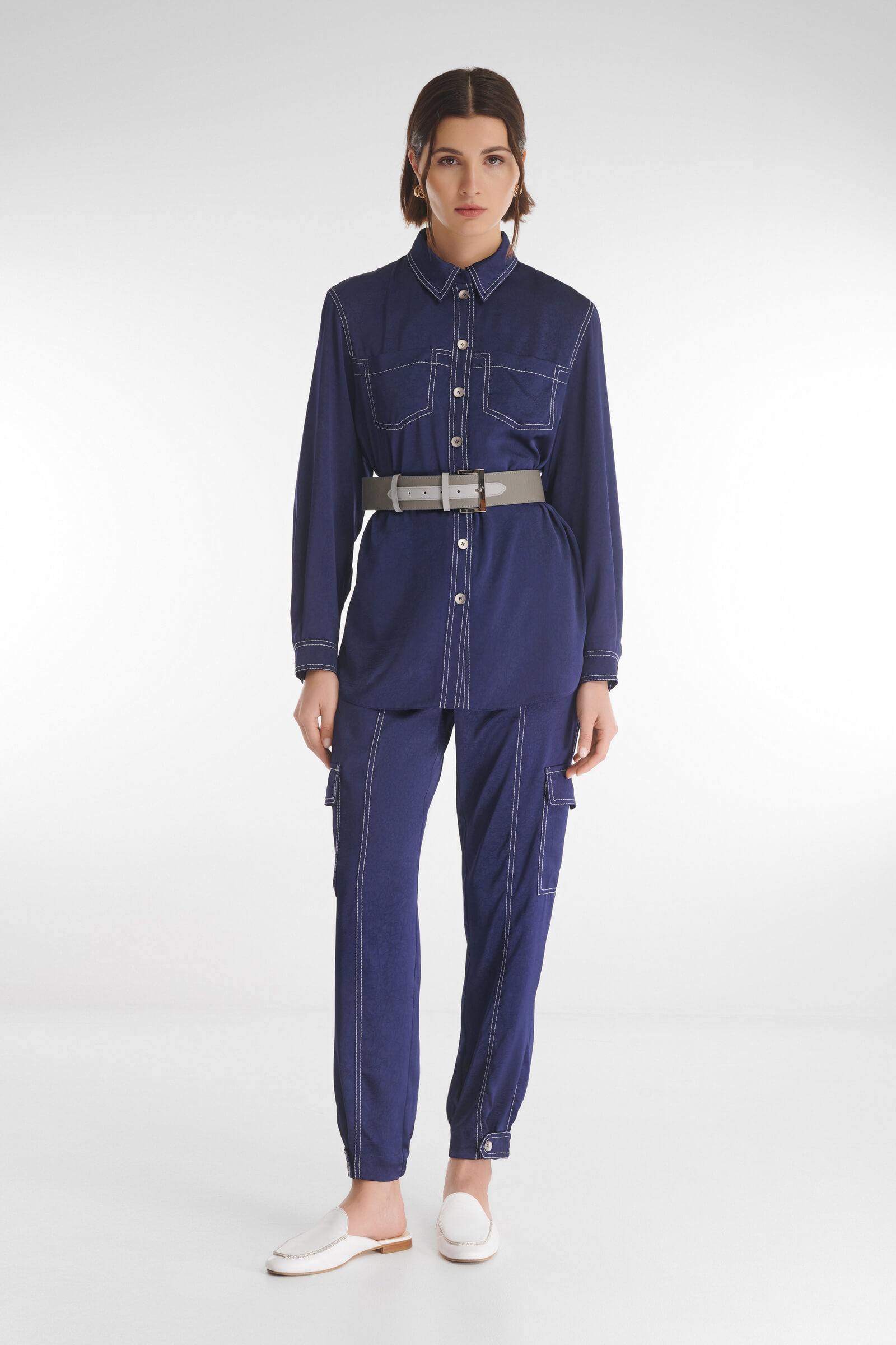 Рубашка из поливискозы с декоративной строчкой Бренд Caterina Leman