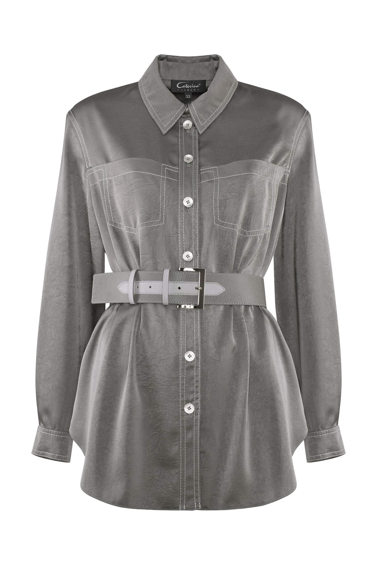 Рубашка из поливискозы с декоративной строчкой Бренд Caterina Leman