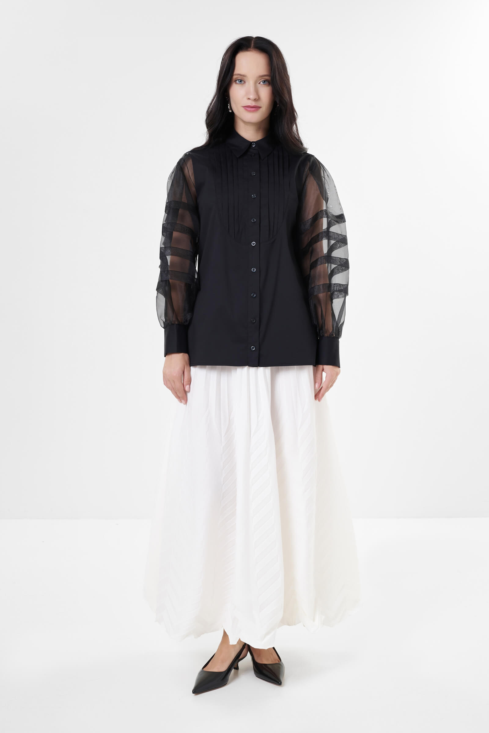 Хлопковая рубашка с прозрачными рукавами Бренд Milva Mi