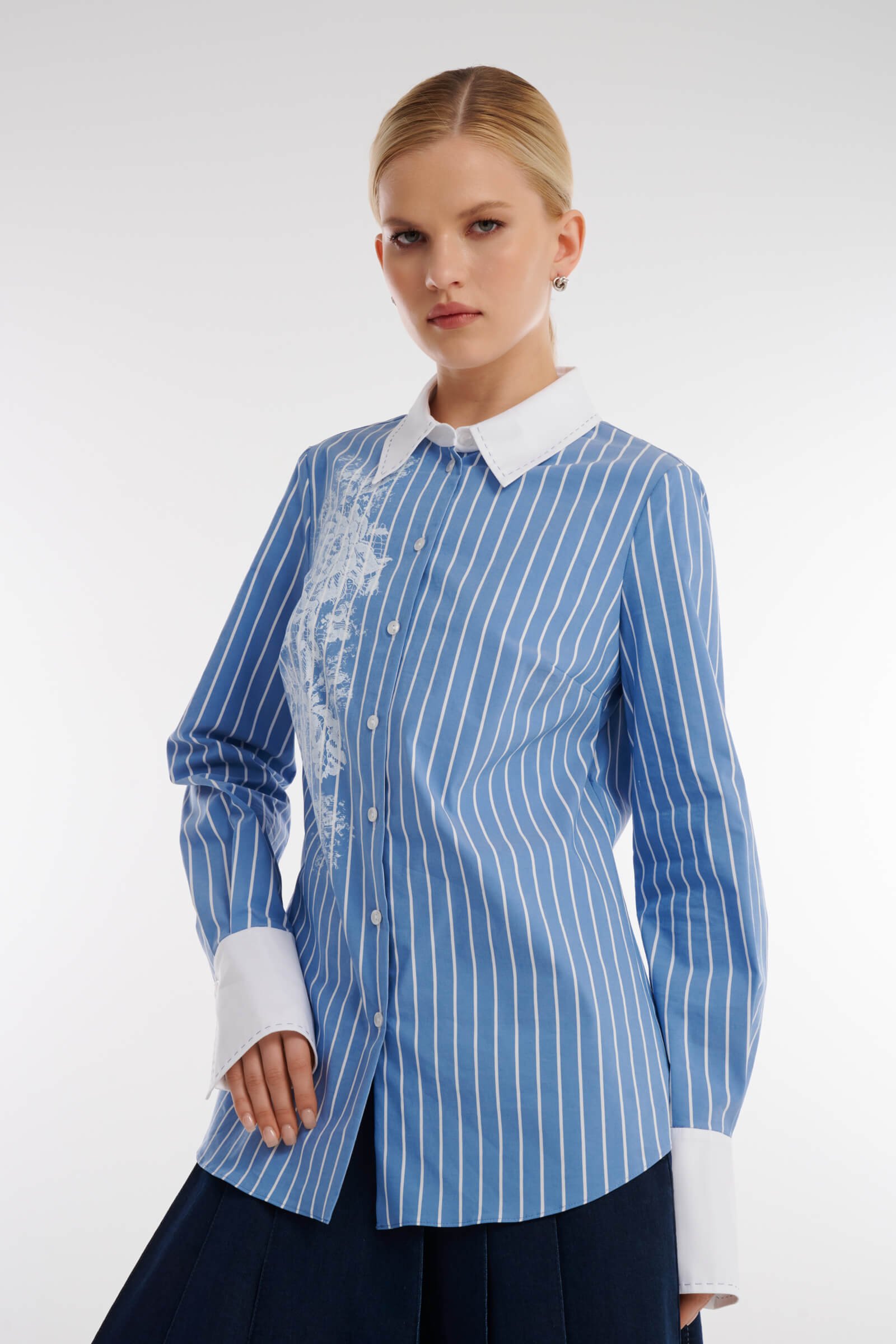 Рубашка в полоску с кружевом Бренд Caterina Leman