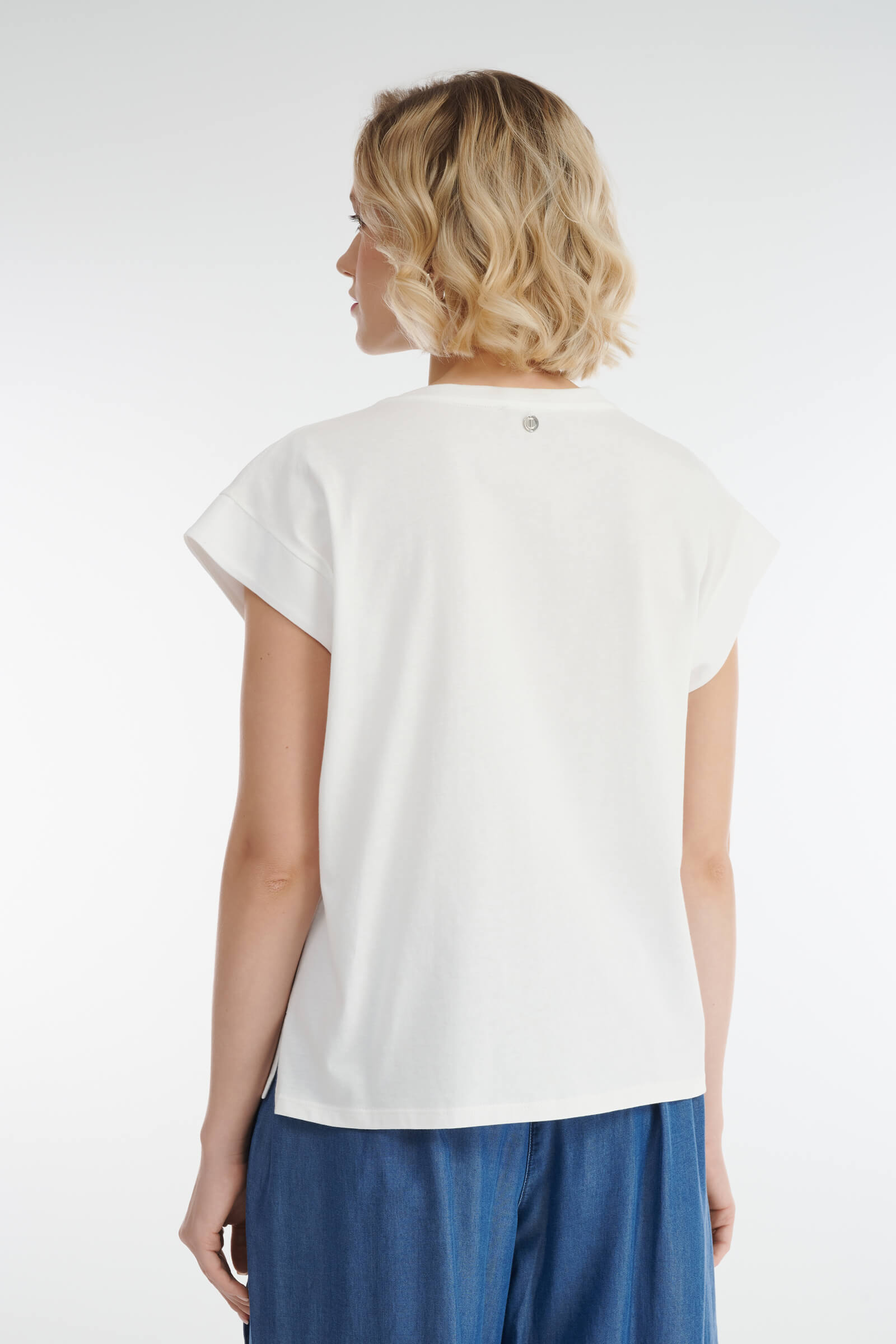 Хлопковая свободная футболка с бусинами Бренд Diana Gallesi