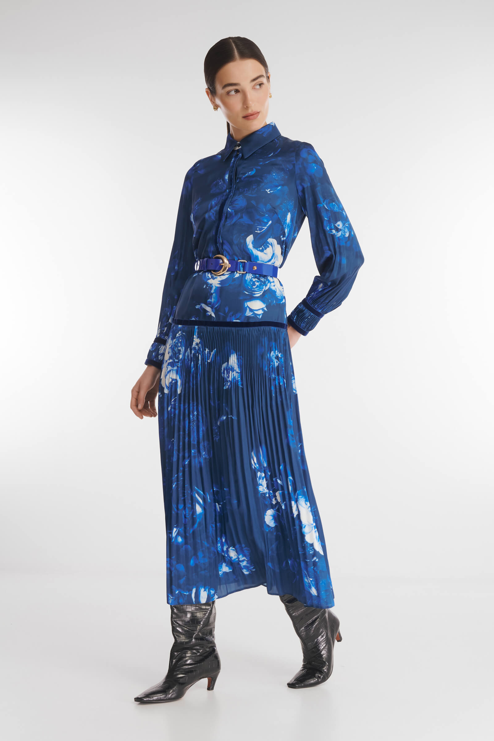 Плиссированное платье-рубашка с принтом Бренд Caterina Leman