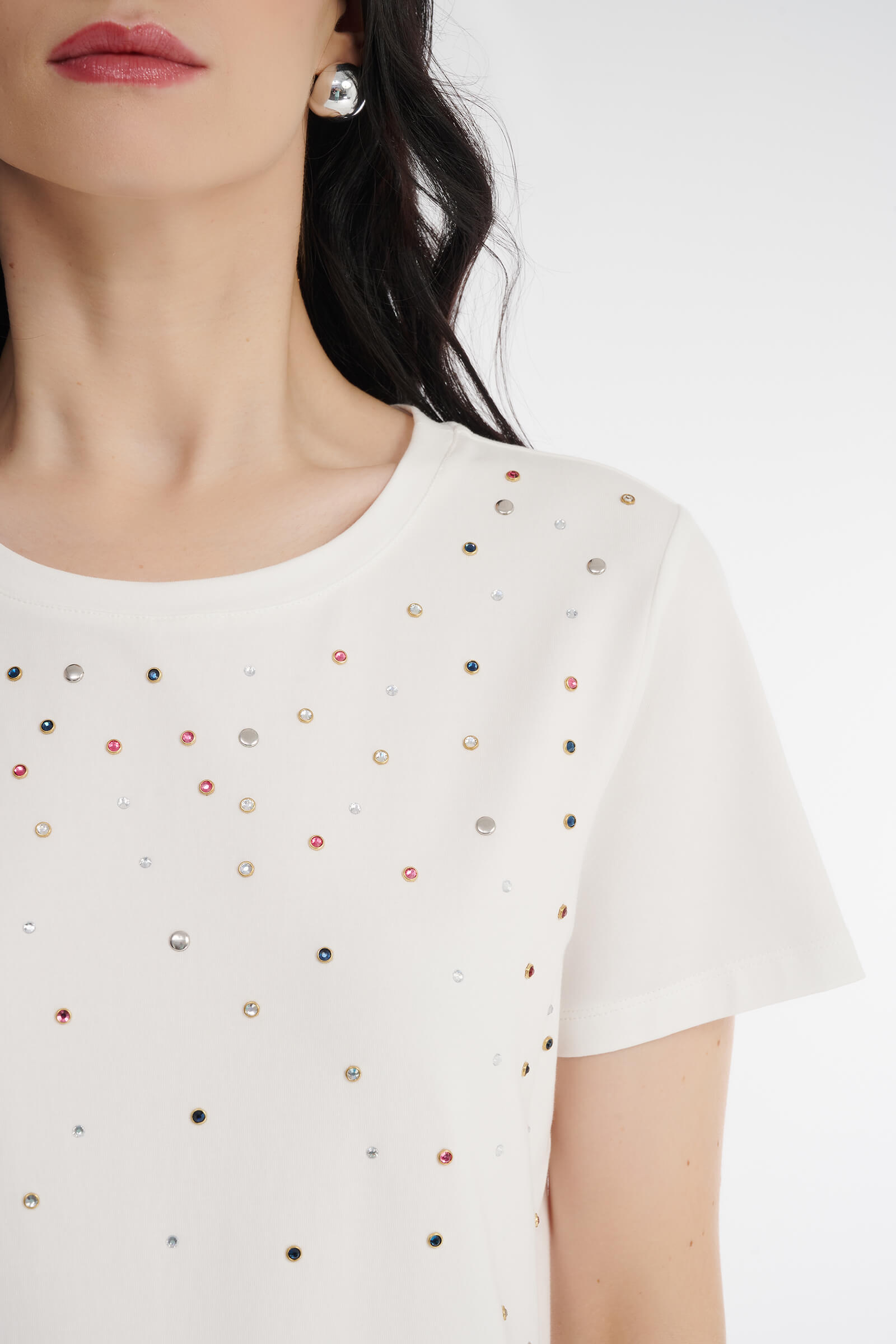 Хлопковая футболка со стразами Бренд Diana Gallesi