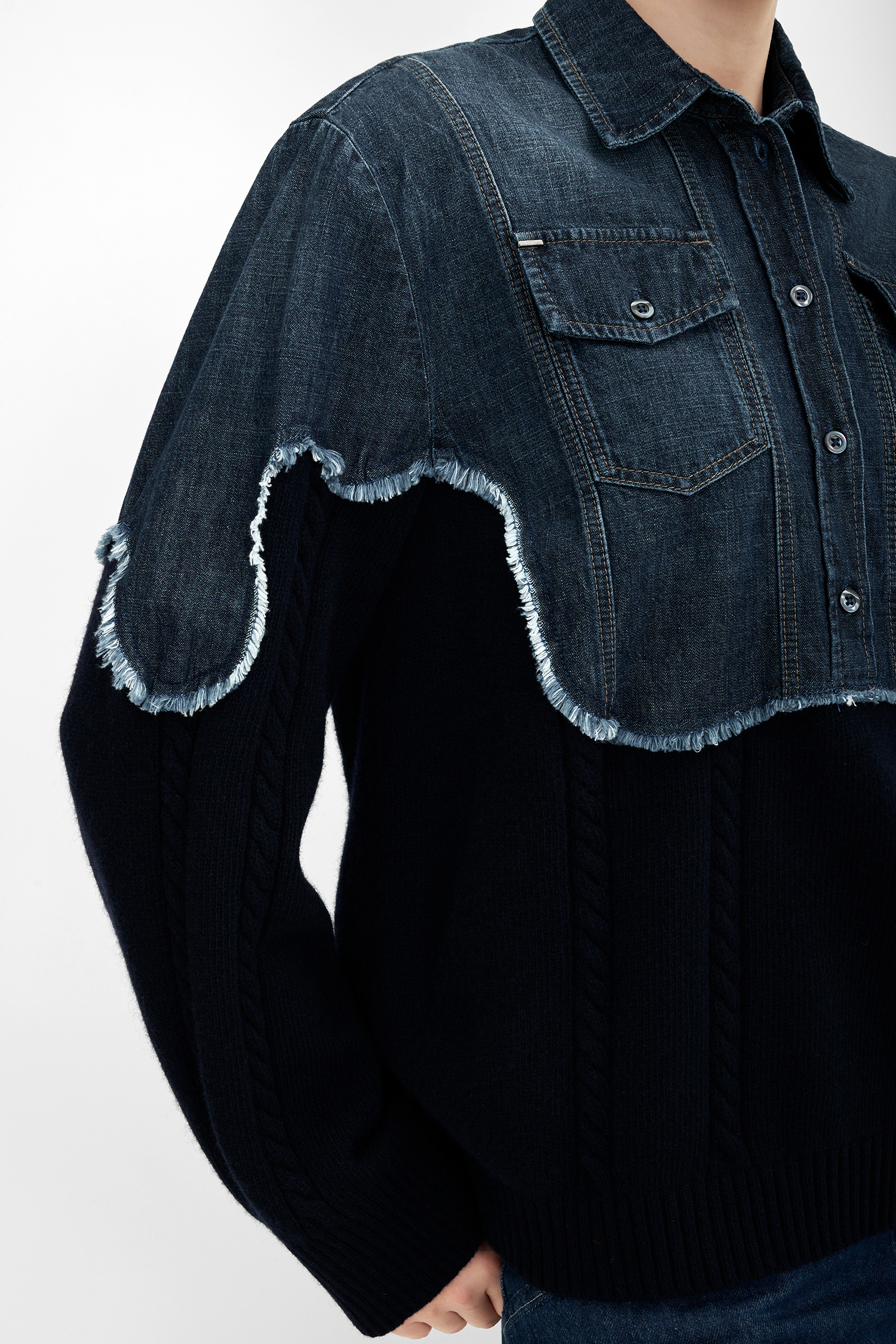 Джемпер с комбинированным денимом Бренд High