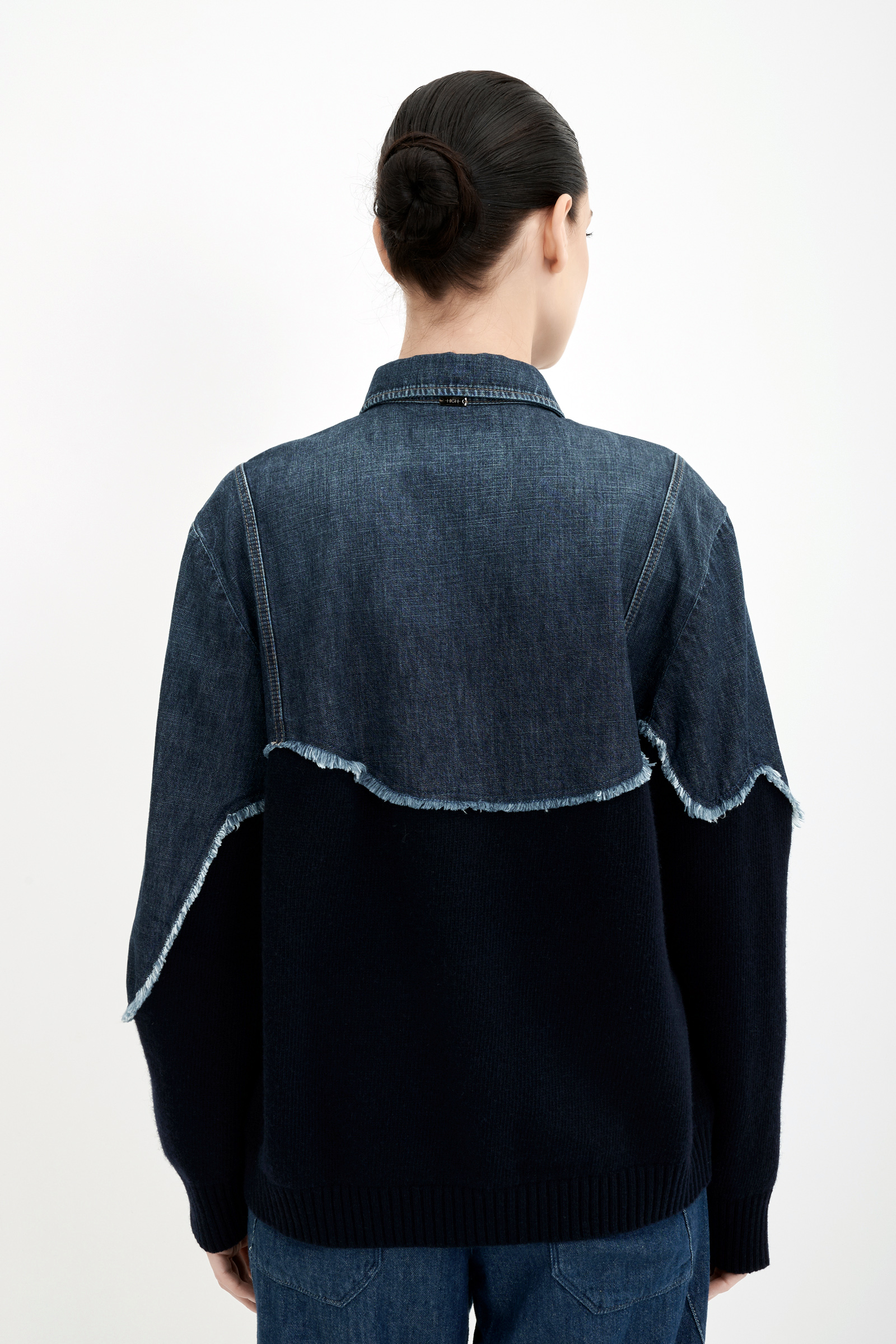 Джемпер с комбинированным денимом Бренд High