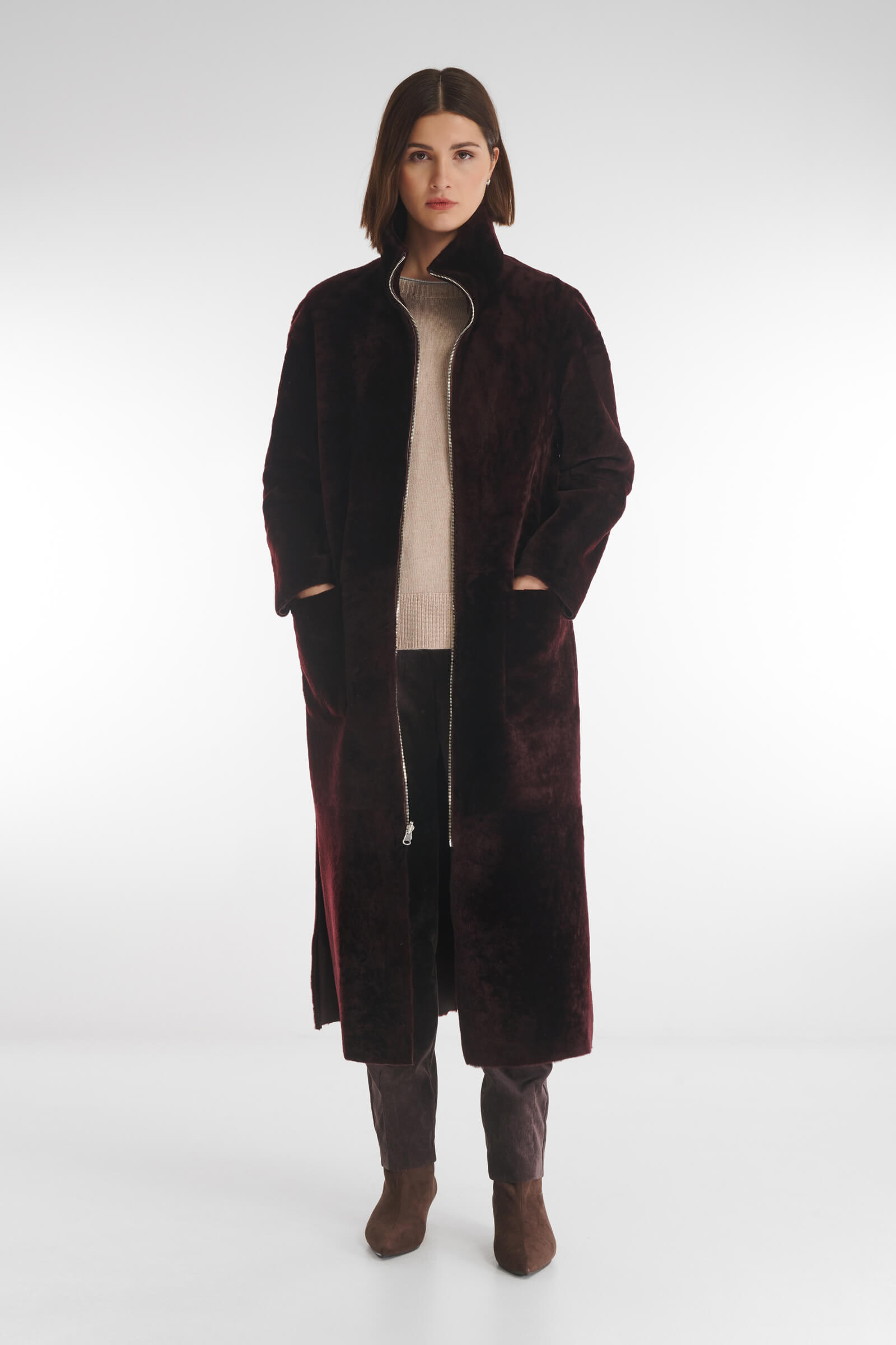 Двусторонняя дубленка с воротником-воронкой Бренд Caterina Leman