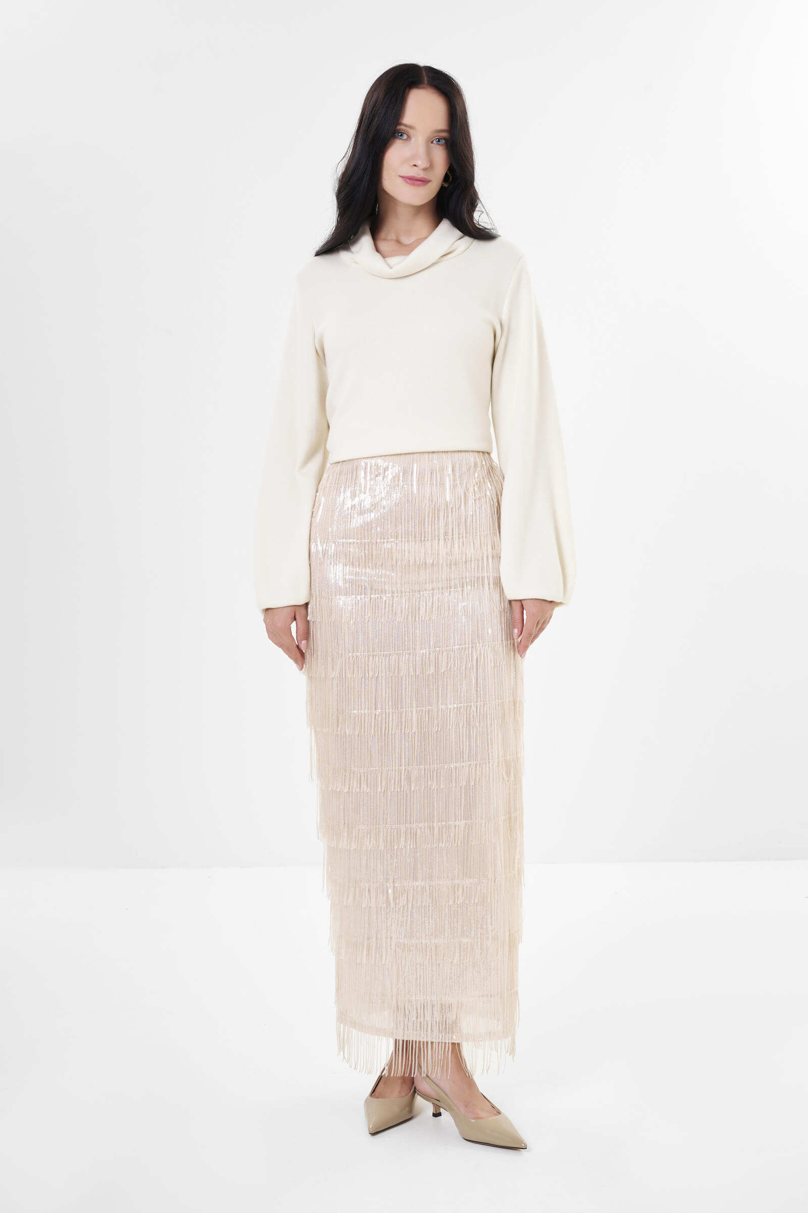 Юбка макси с бахромой из пайеток Бренд Milva Mi