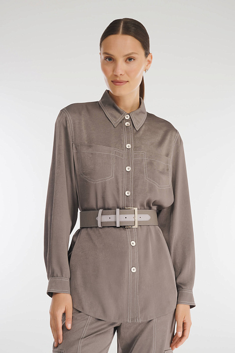 Рубашка из поливискозы с декоративной строчкой Бренд Caterina Leman