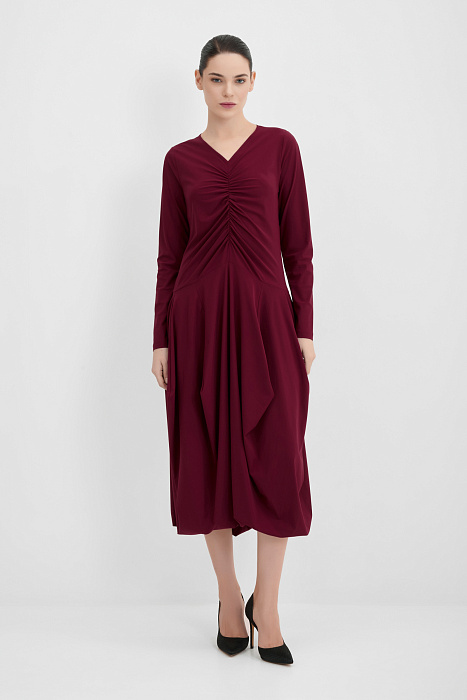 Платье из тонкого трикотажа с драпировкой Бренд High
