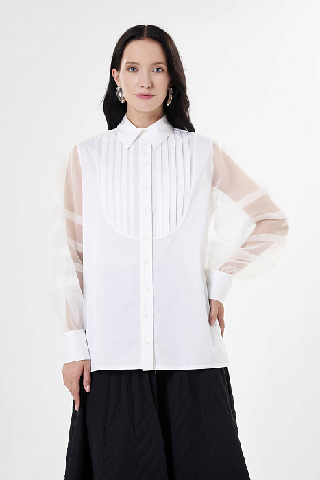 Хлопковая рубашка с прозрачными рукавами Бренд Milva Mi