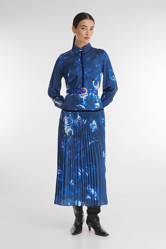 Плиссированное платье-рубашка с принтом Бренд Caterina Leman