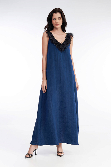 Платье макси с перьями Бренд Rocco Ragni