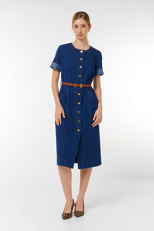 Платье миди из денима с поясом Бренд Caterina Leman