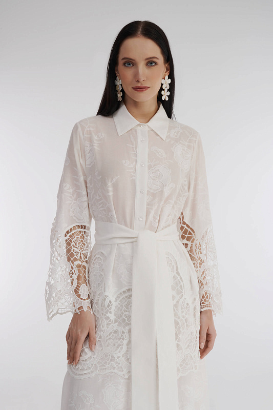 Удлиненная хлопковая рубашка с кружевной отделкой Бренд Milva Mi