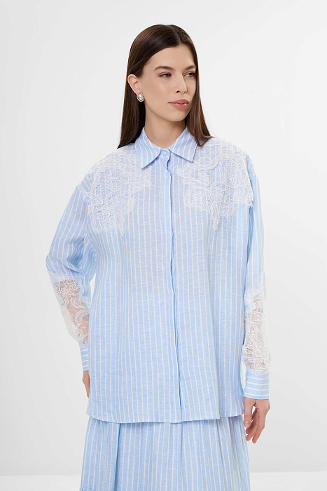 Льняная рубашка с кружевом Бренд Daniela Drei