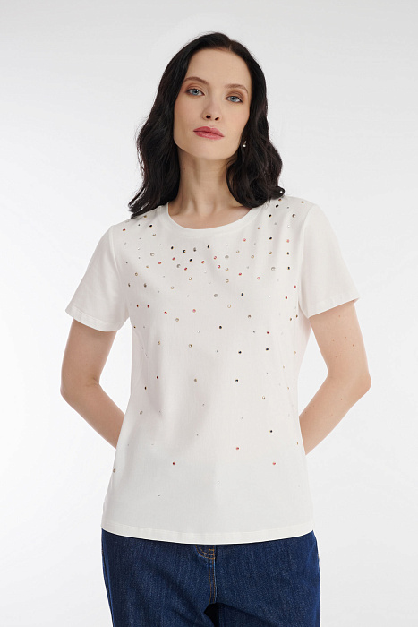 Хлопковая футболка со стразами Бренд Diana Gallesi