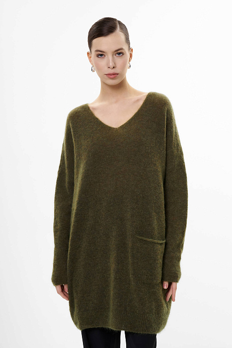 Удлиненный пуловер из шерсти и мохера Бренд Sarah Pacini