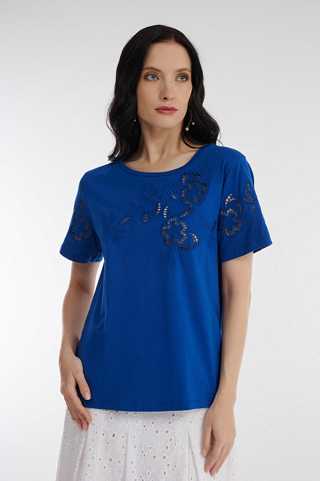 Хлопковая футболка с ажурной отделкой Бренд Diana Gallesi