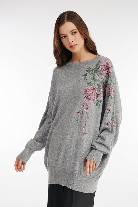 Удлиненный джемпер с цветочной аппликацией Бренд Daniela Drei