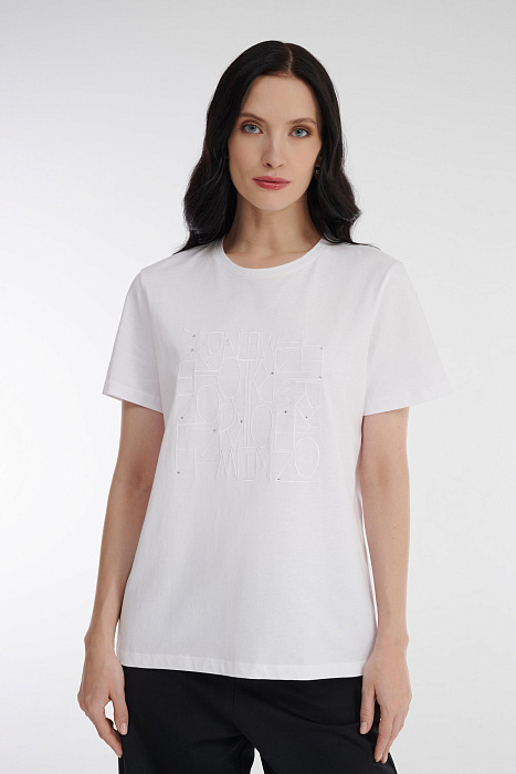 Хлопковая футболка с узором и стразами Бренд Diana Gallesi