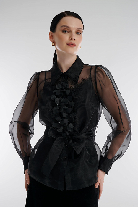 Прозрачная рубашка с объемным декором Бренд Caterina Leman