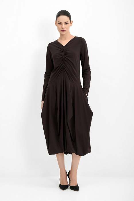 Платье из тонкого трикотажа с драпировкой Бренд High