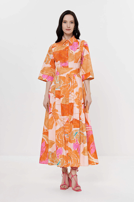 Хлопковое платье-рубашка с рукавом 3/4 Бренд Milva Mi