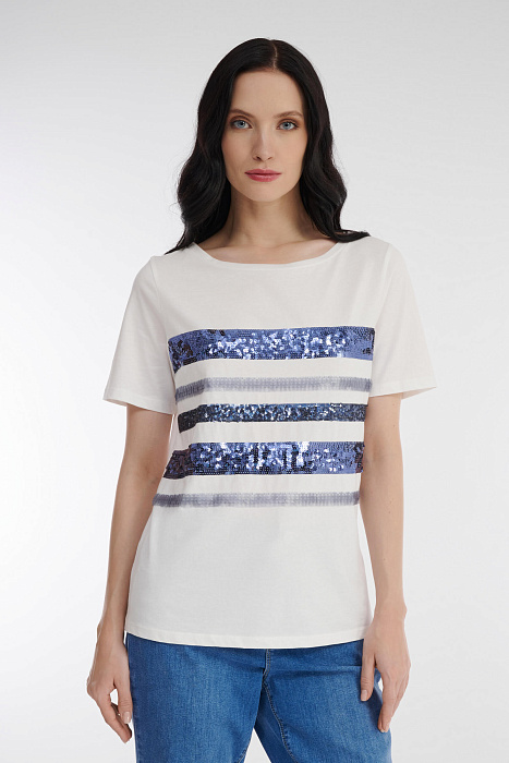 Хлопковая футболка с пайетками Бренд Diana Gallesi